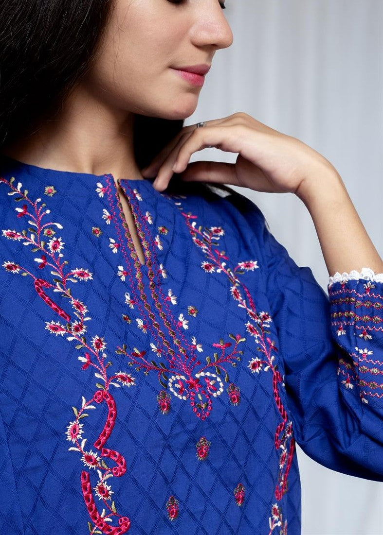 Stitching Cotton Women Embroidered Blue Women 2pcs