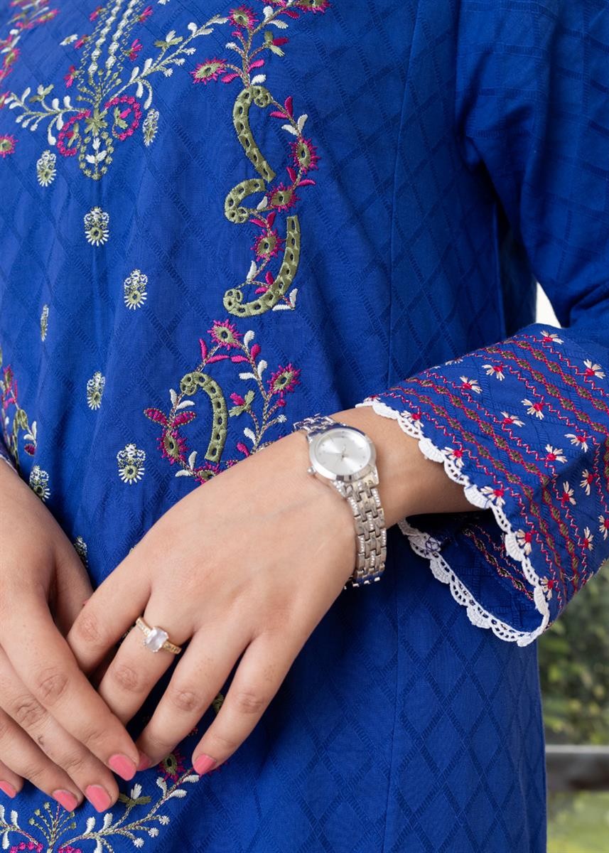 Stitching Cotton Women Embroidered Blue Women 2pcs