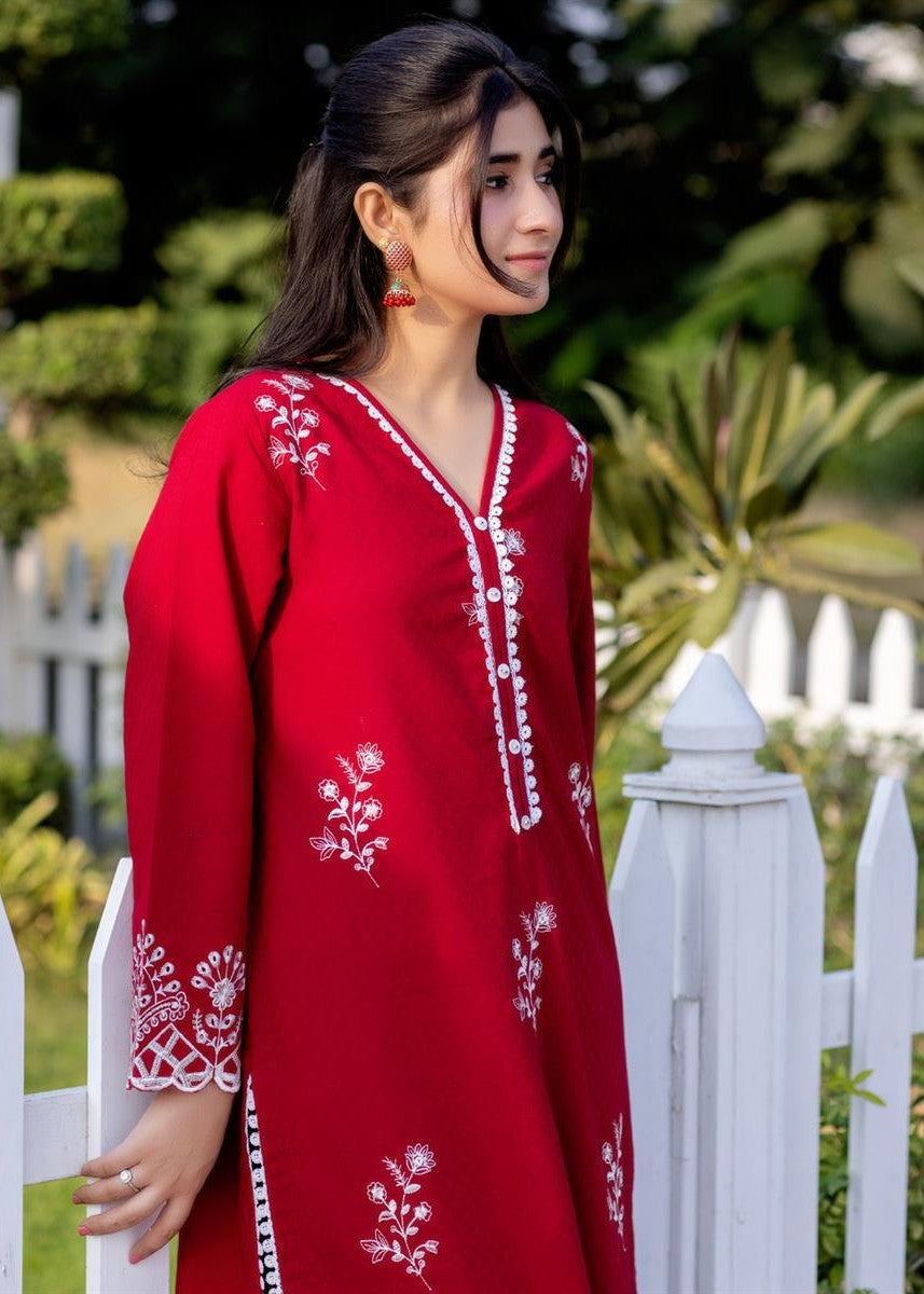 Stitching Cotton Women Embroidered Red Women 2pcs