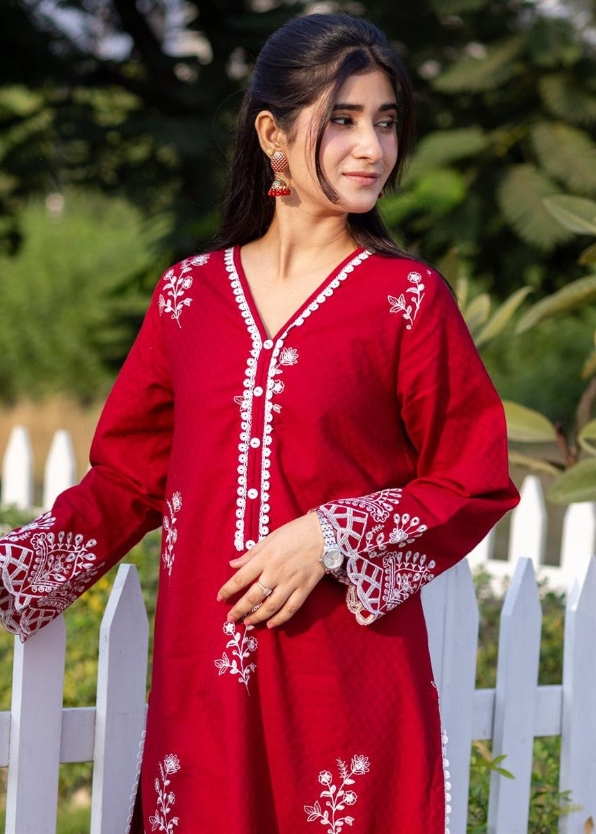 Stitching Cotton Women Embroidered Red Women 2pcs