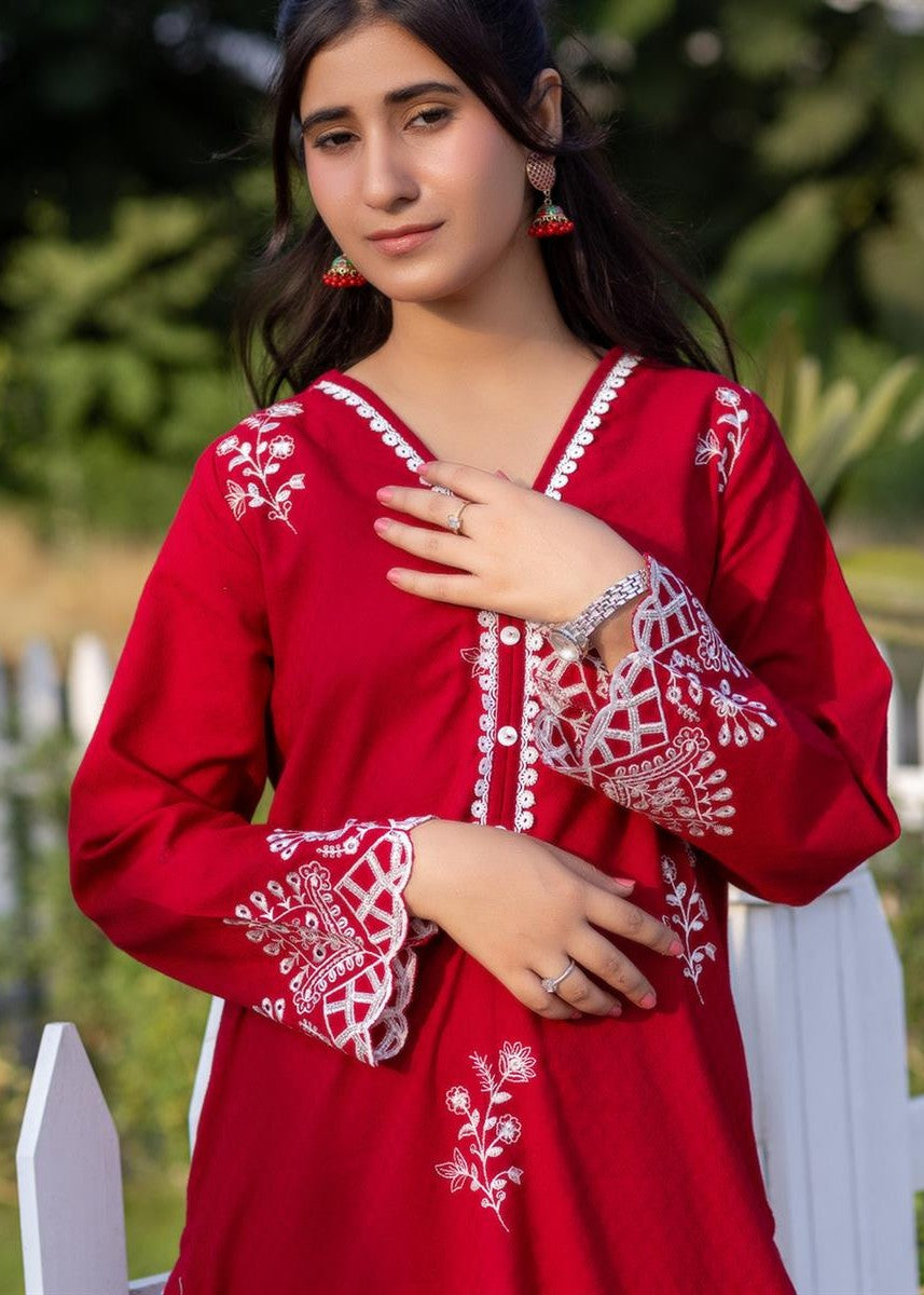 Stitching Cotton Women Embroidered Red Women 2pcs