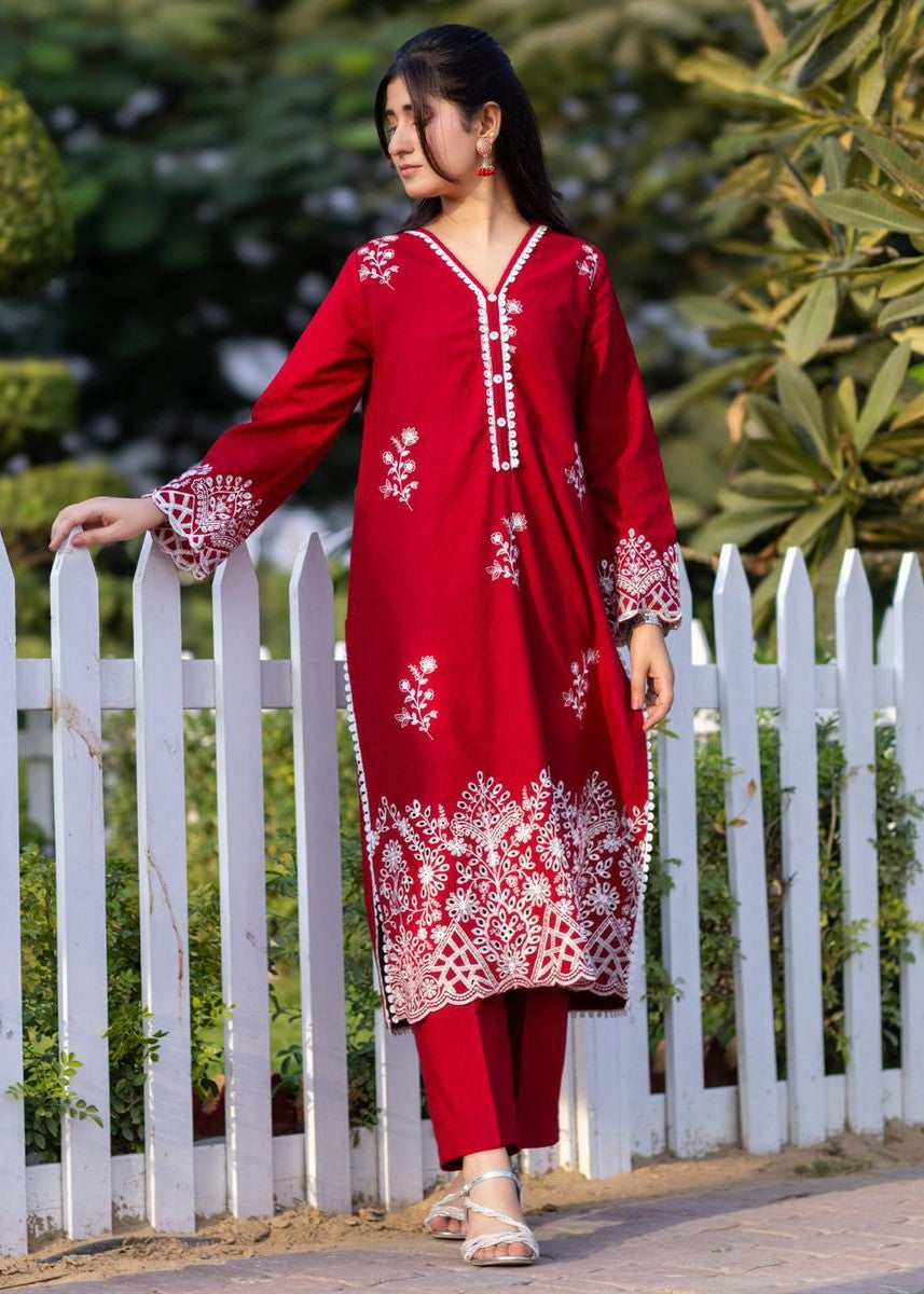 Stitching Cotton Women Embroidered Red Women 2pcs