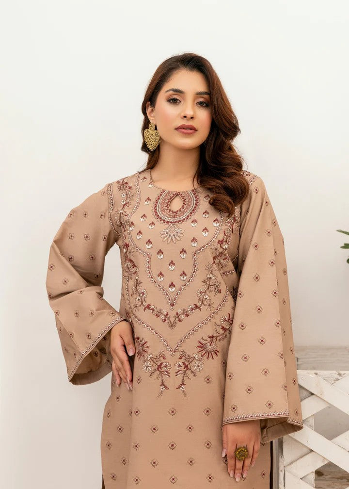 Mehryam Collection Light Brown Embroidered Poplin Suits Women 2pcs