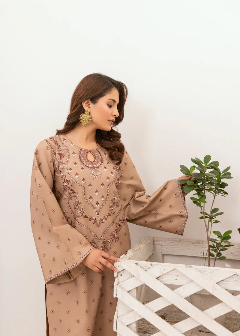 Mehryam Collection Light Brown Embroidered Poplin Suits Women 2pcs