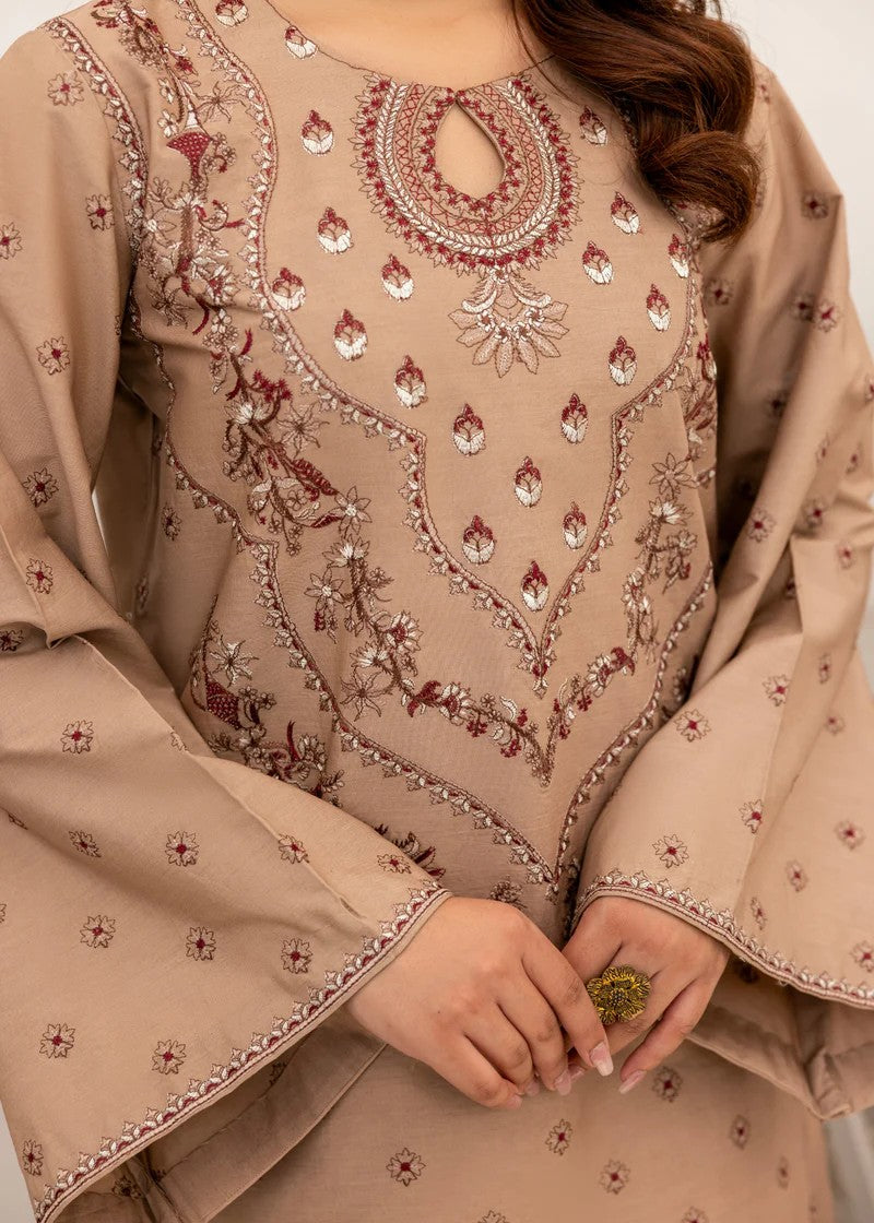 Mehryam Collection Light Brown Embroidered Poplin Suits Women 2pcs
