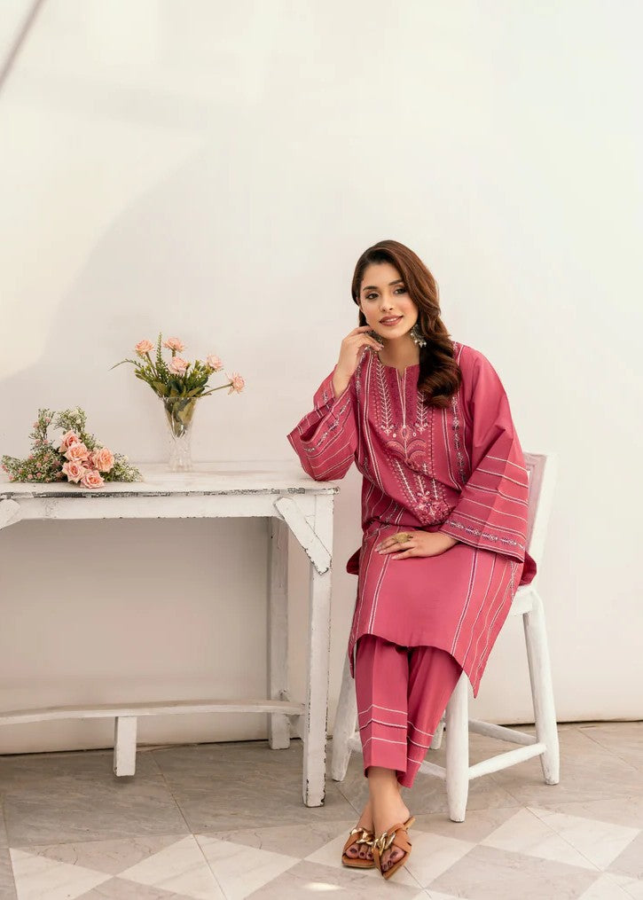 Mehryam Collection Pink Embroidered Poplin Suites Women 2pcs
