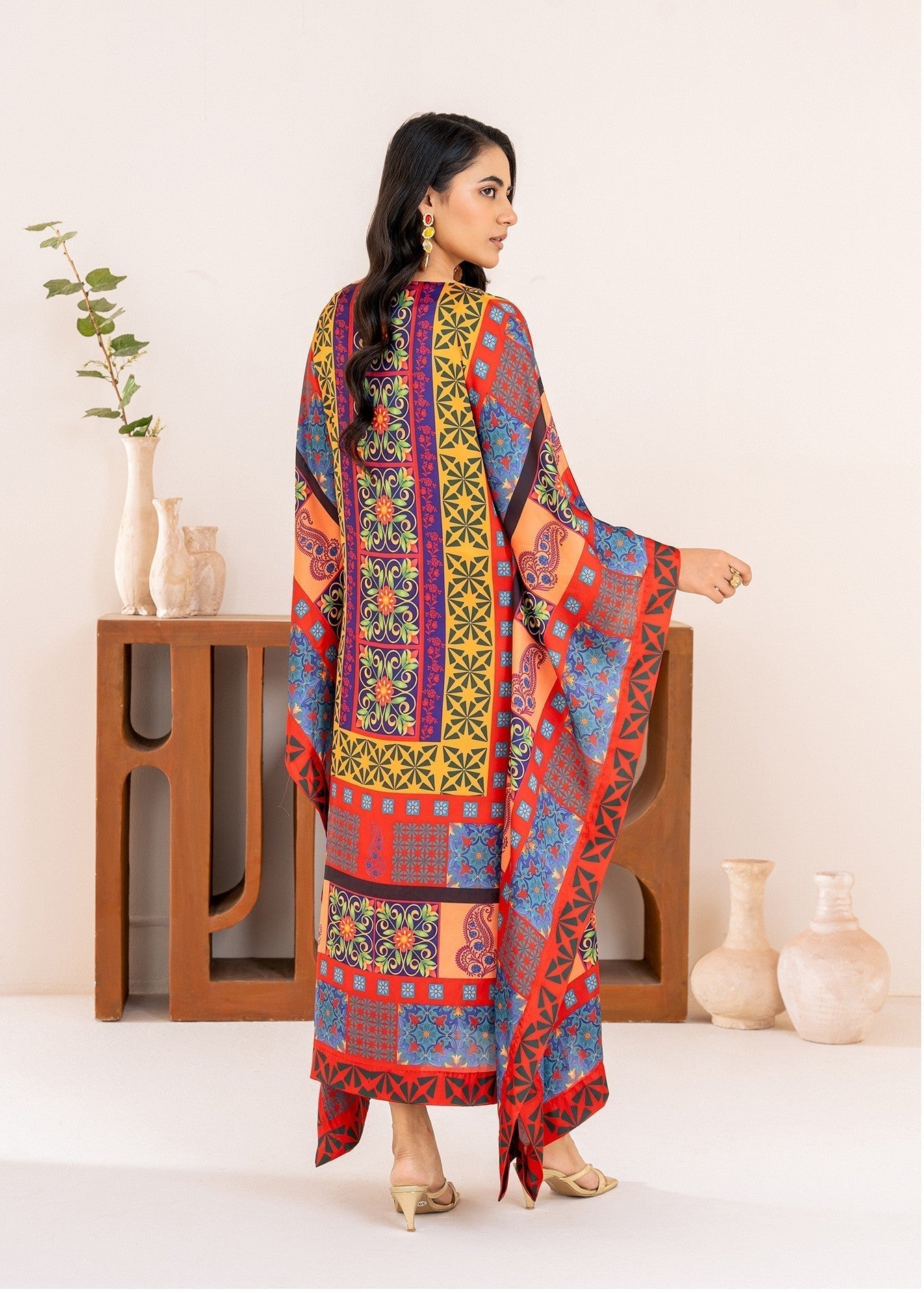 Stitch Vibes Crimson Elegance Kaftan Women 1pcs