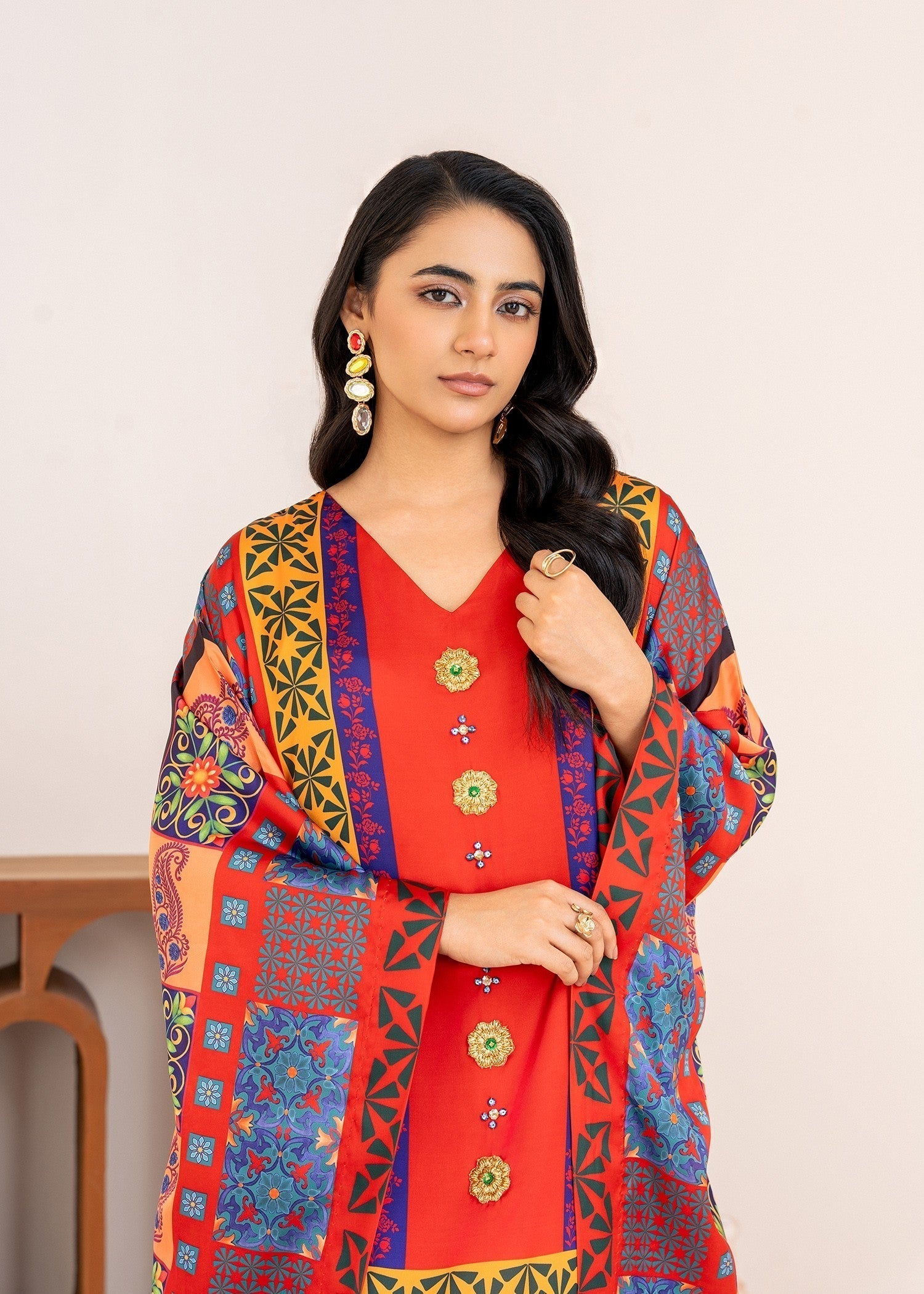 Stitch Vibes Crimson Elegance Kaftan Women 1pcs