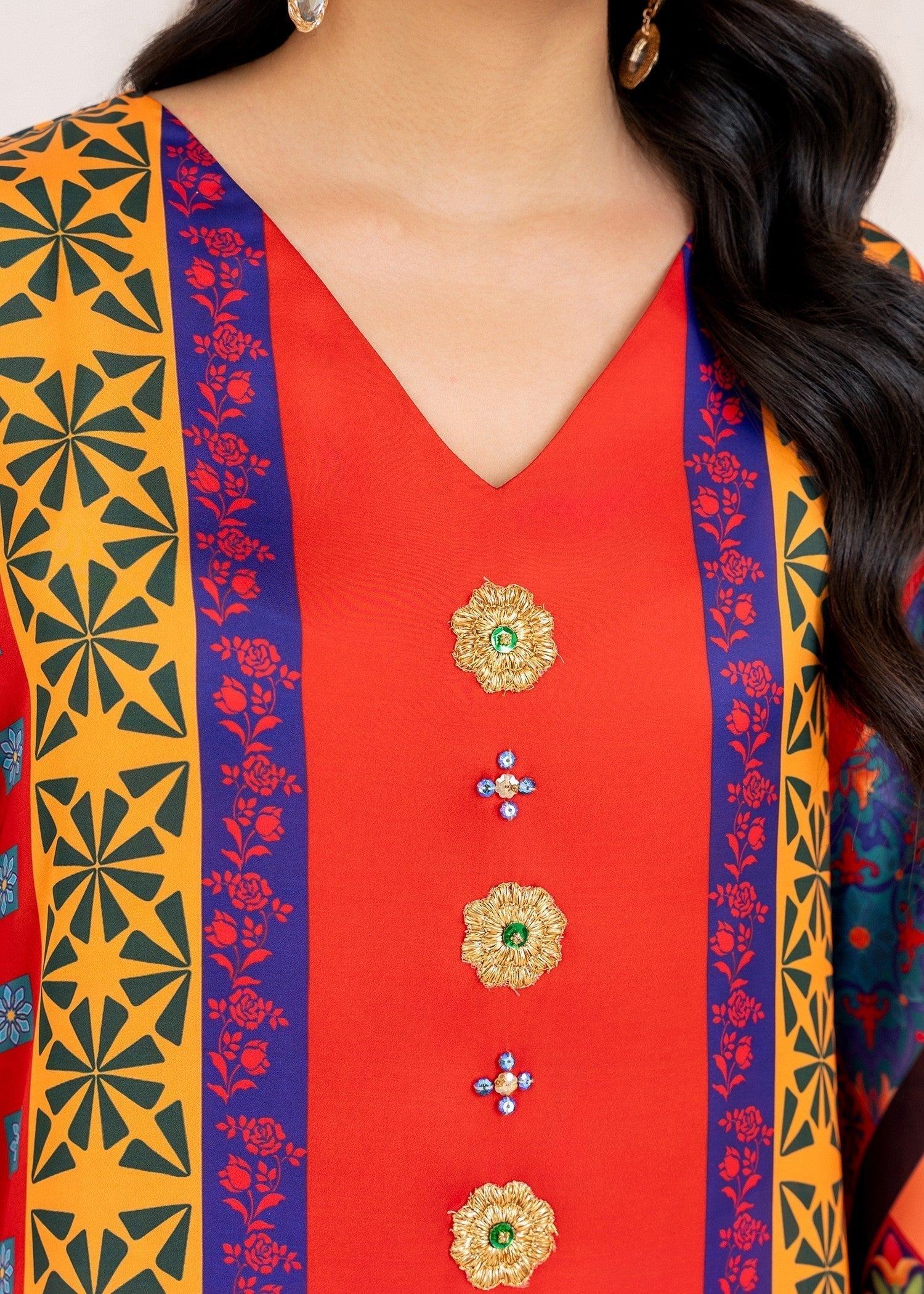 Stitch Vibes Crimson Elegance Kaftan Women 1pcs