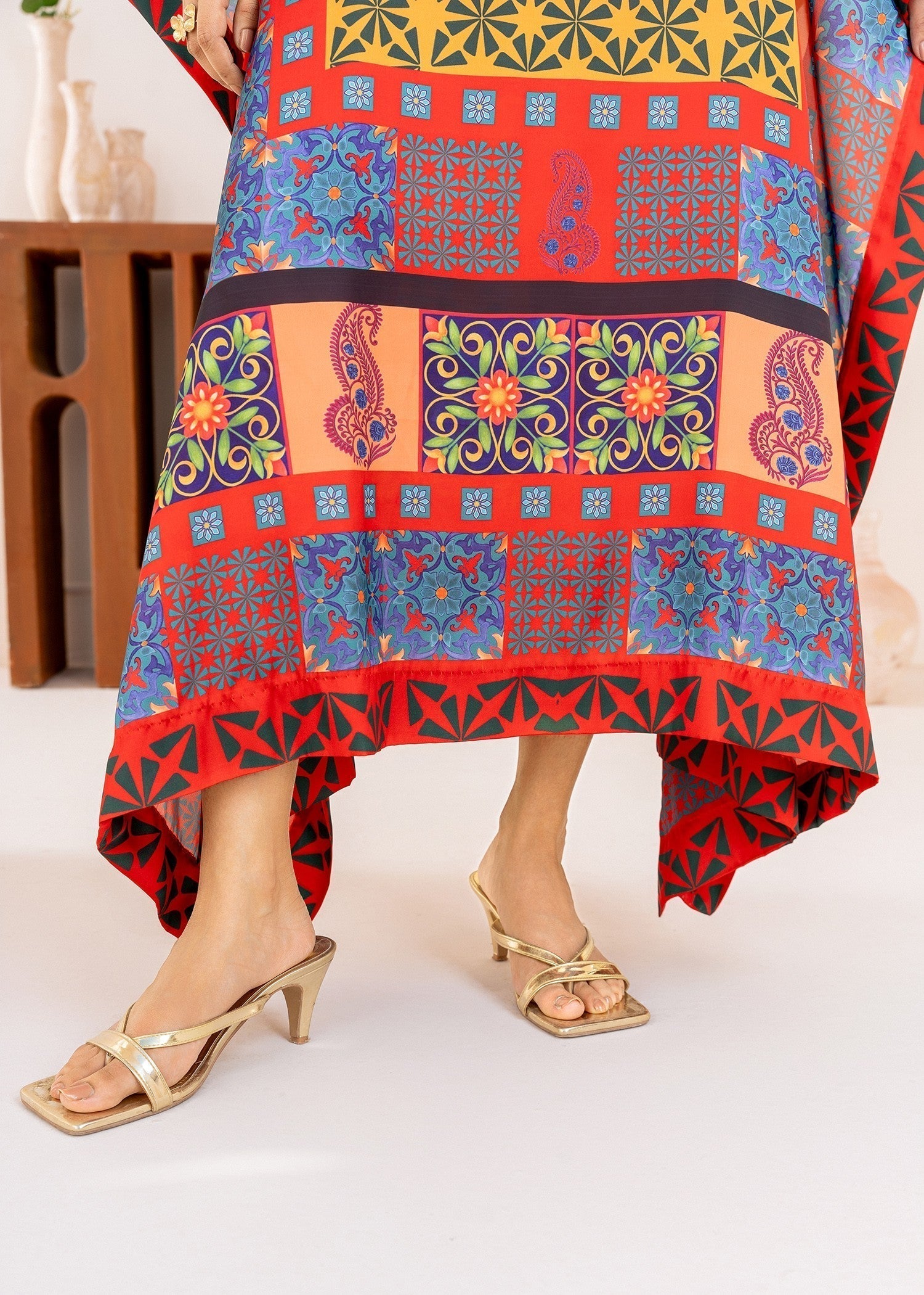 Stitch Vibes Crimson Elegance Kaftan Women 1pcs