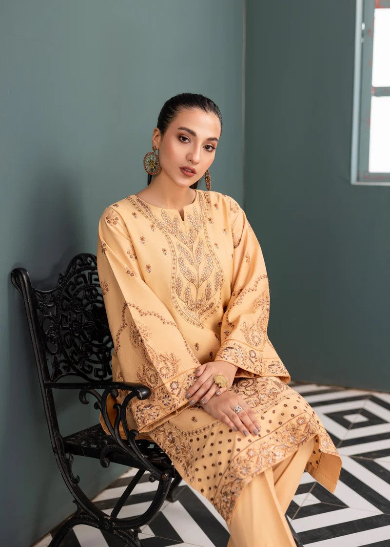 Mehryam Collection Skin Color Embroidered Poplin Suit Women 2pcs