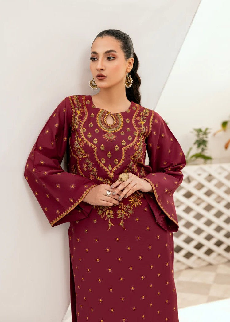 Mehryam Collection Maroon Embroidered Poplin Suit Women 2pcs