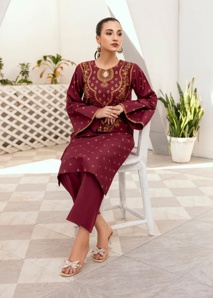 Mehryam Collection Maroon Embroidered Poplin Suit Women 2pcs