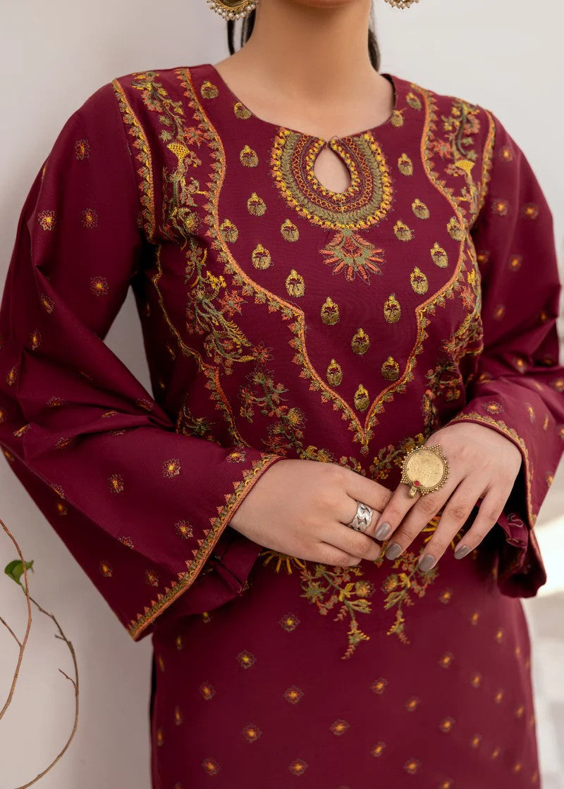 Mehryam Collection Maroon Embroidered Poplin Suit Women 2pcs