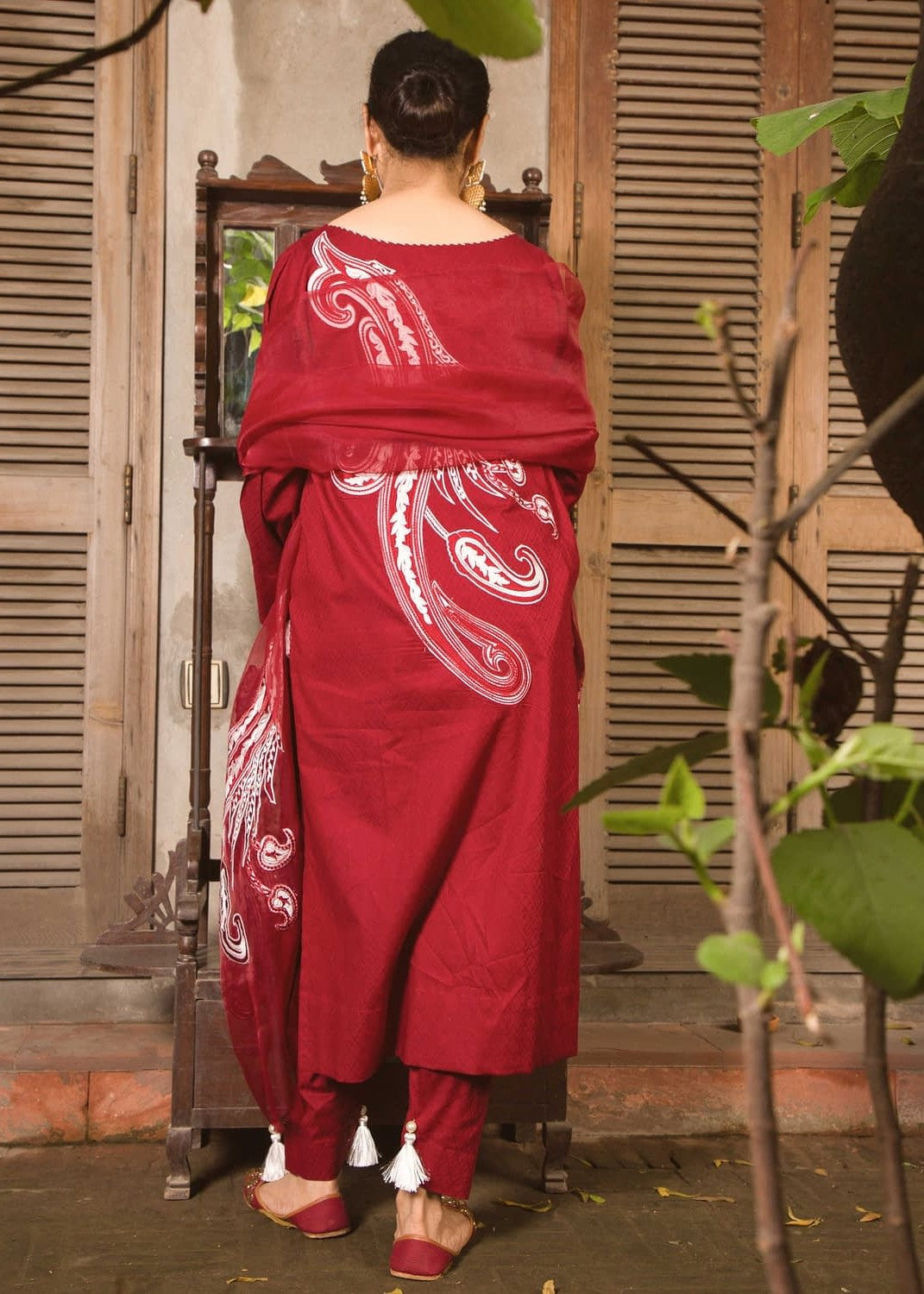 Zarsah Red Motif Dress Women 3pcs