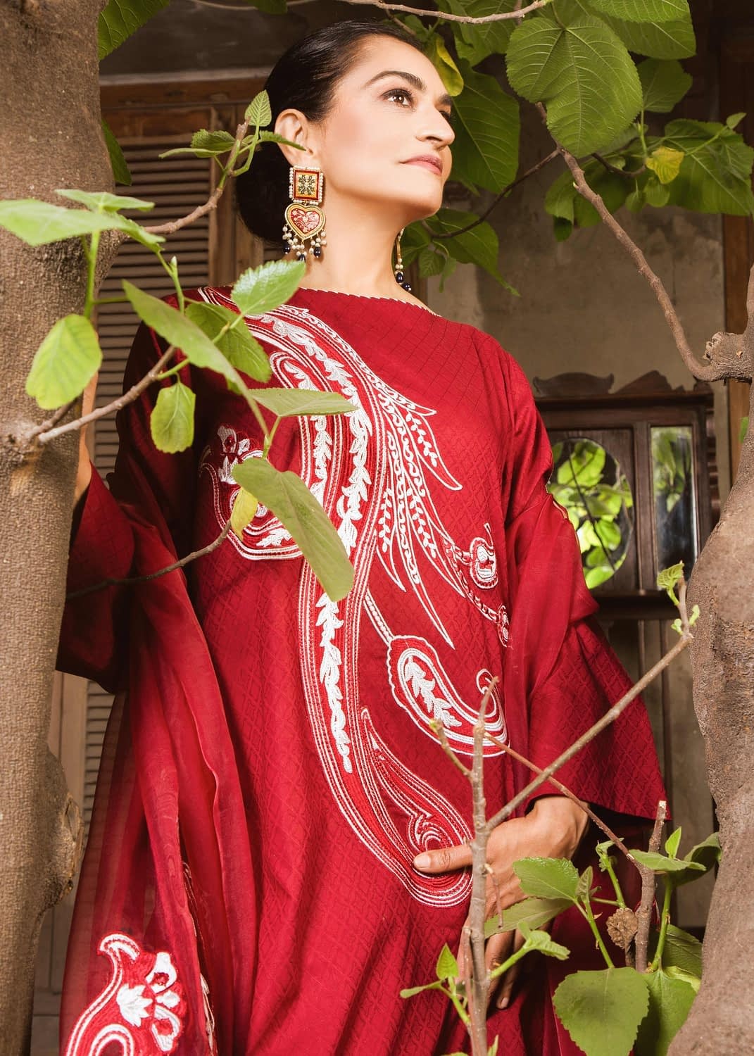 Zarsah Red Motif Dress Women 3pcs