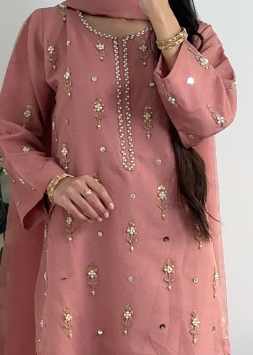 Yaaqot Official Baby Pink Handmade Neckline Stitched Women 3pcs