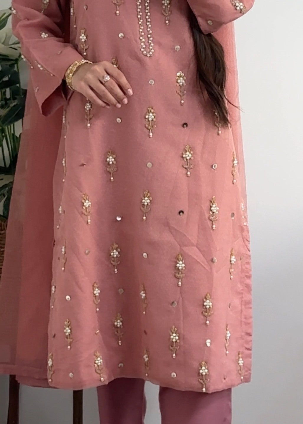 Yaaqot Official Baby Pink Handmade Neckline Stitched Women 3pcs