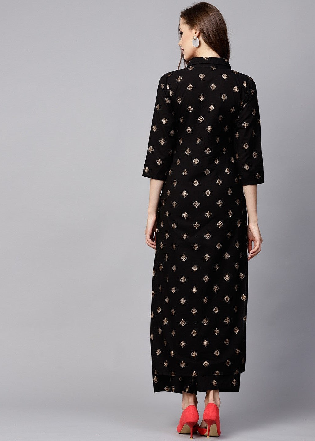 Zeekstore Black Gold Printed Co Ord Set Women 2pcs