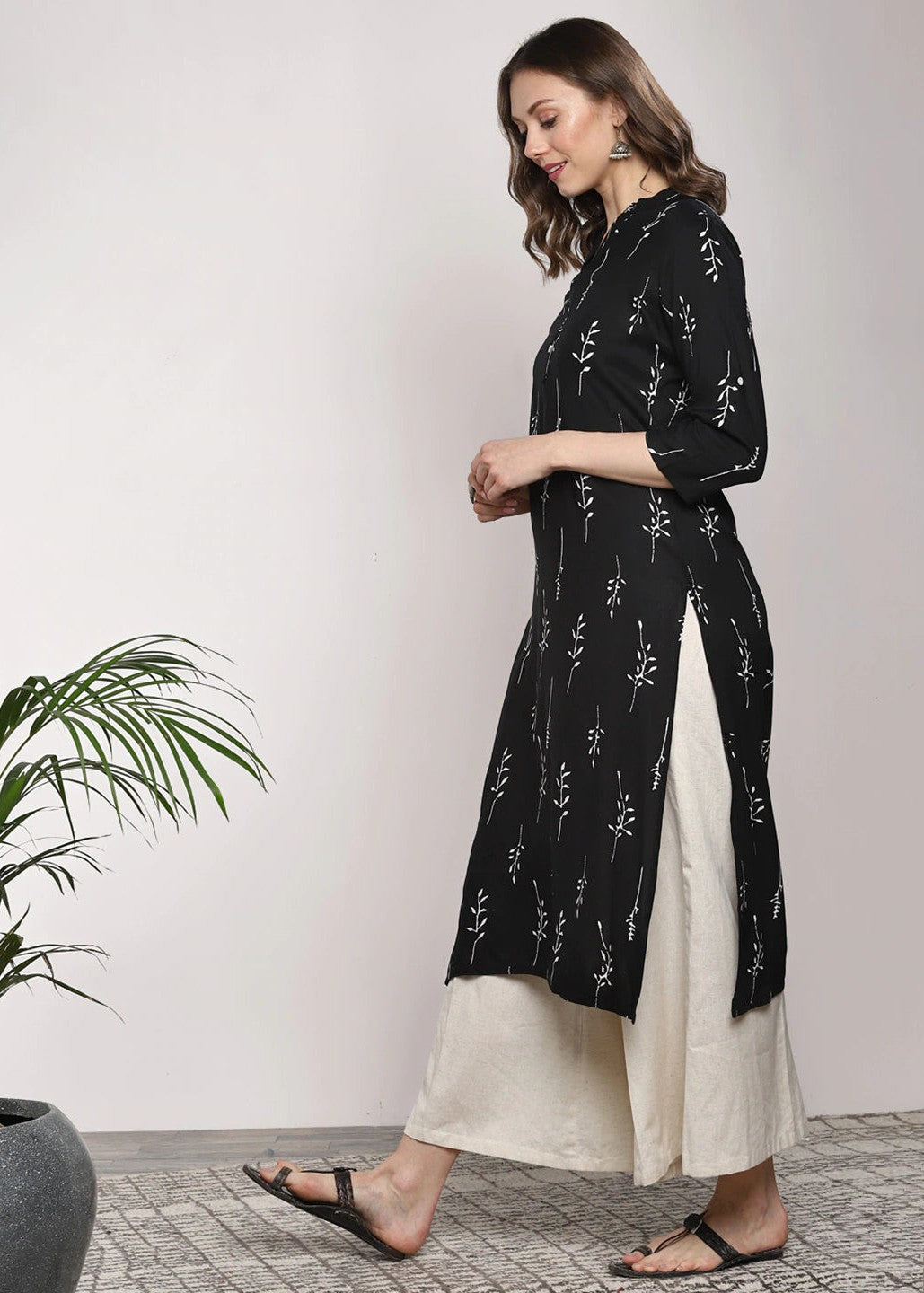 Zeekstore Black Printed Kurta Set Women 2pcs
