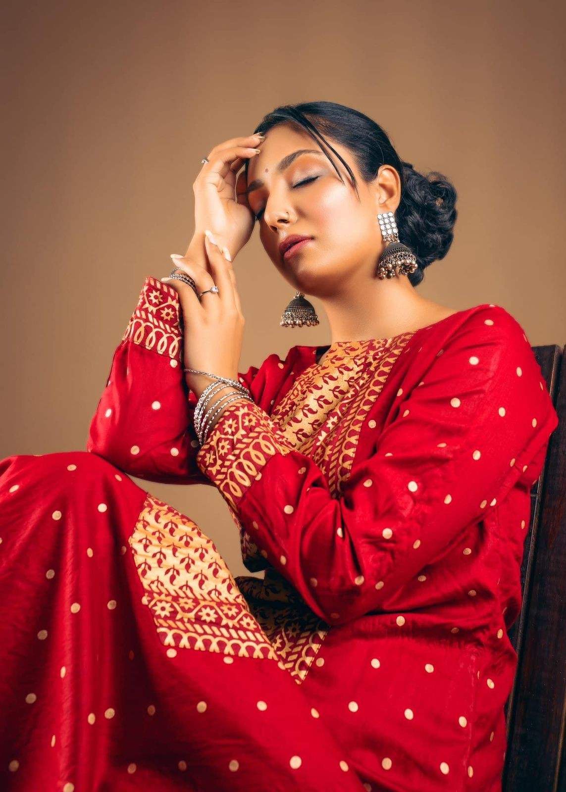 Zeekstore Maroon Polka Printed Kurta with Maroon Skirt Women 2pcs