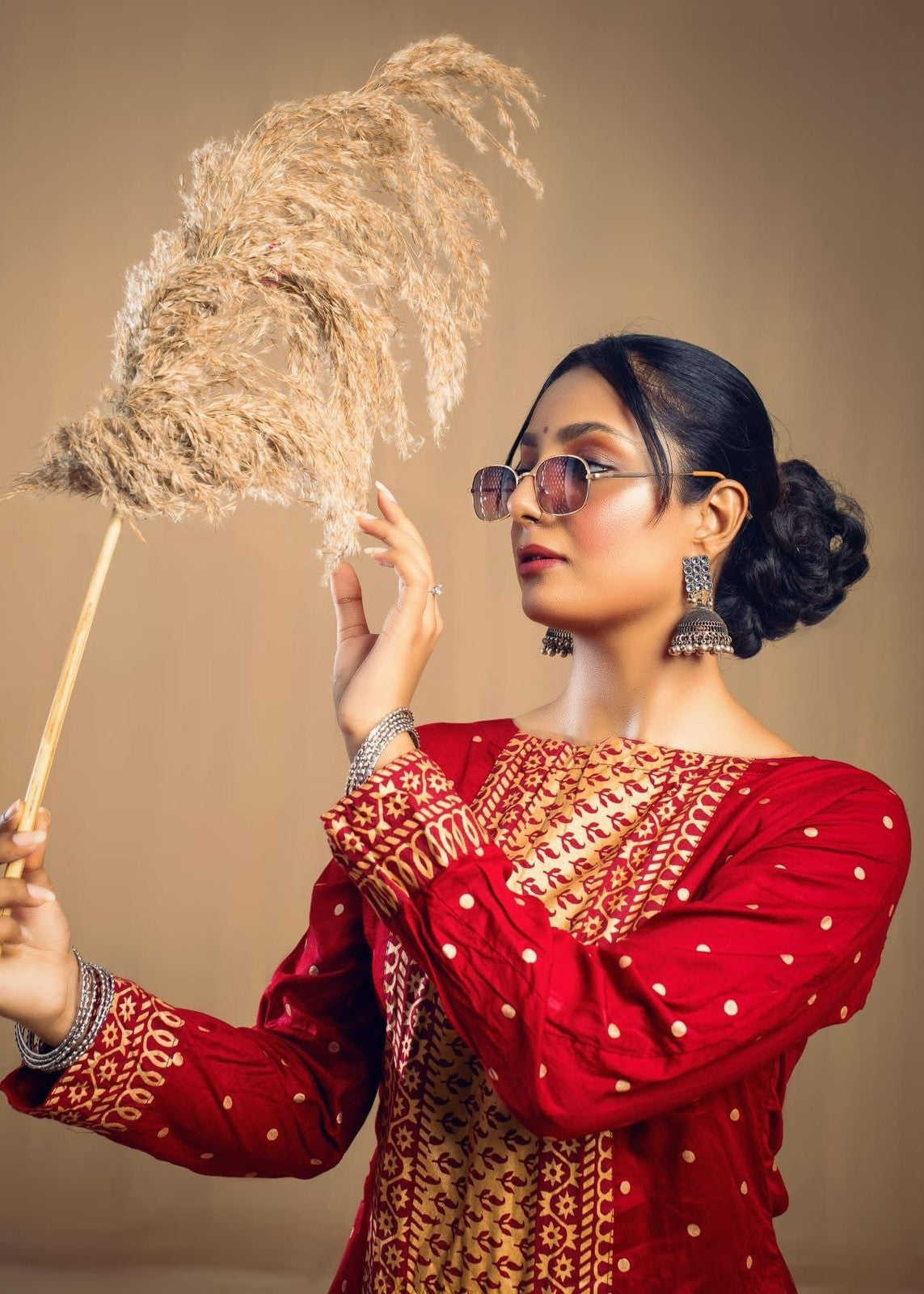 Zeekstore Maroon Polka Printed Kurta with Maroon Skirt Women 2pcs