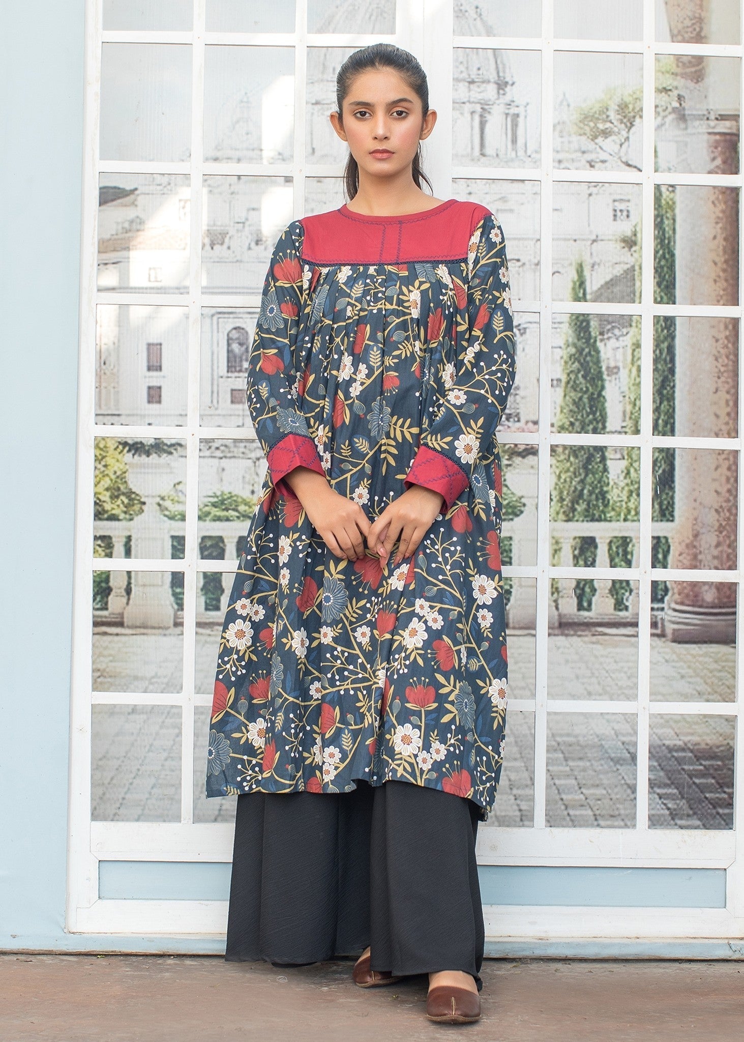 Urban Cut Blue Printed Shirt Women 1pcs