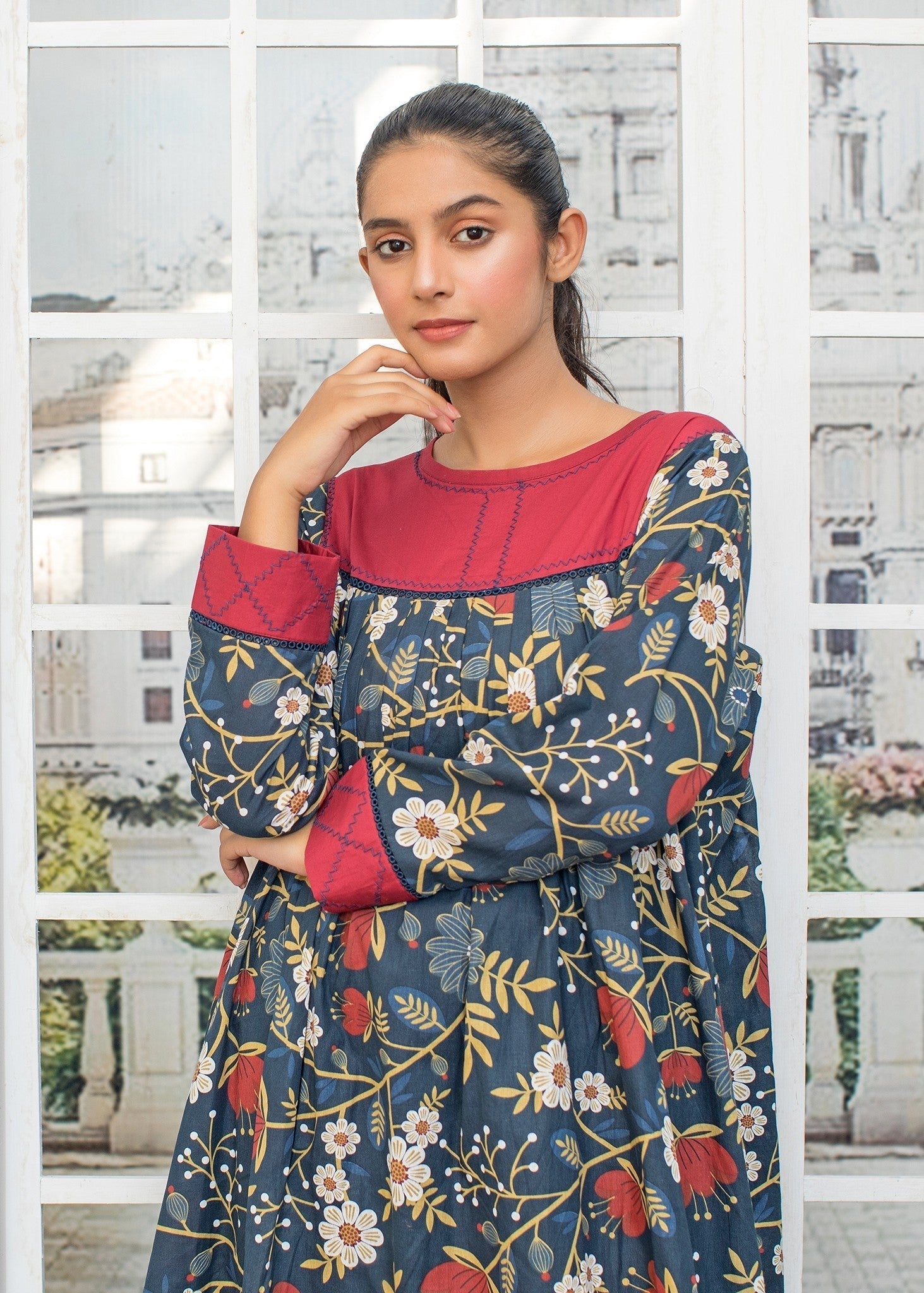 Urban Cut Blue Printed Shirt Women 1pcs