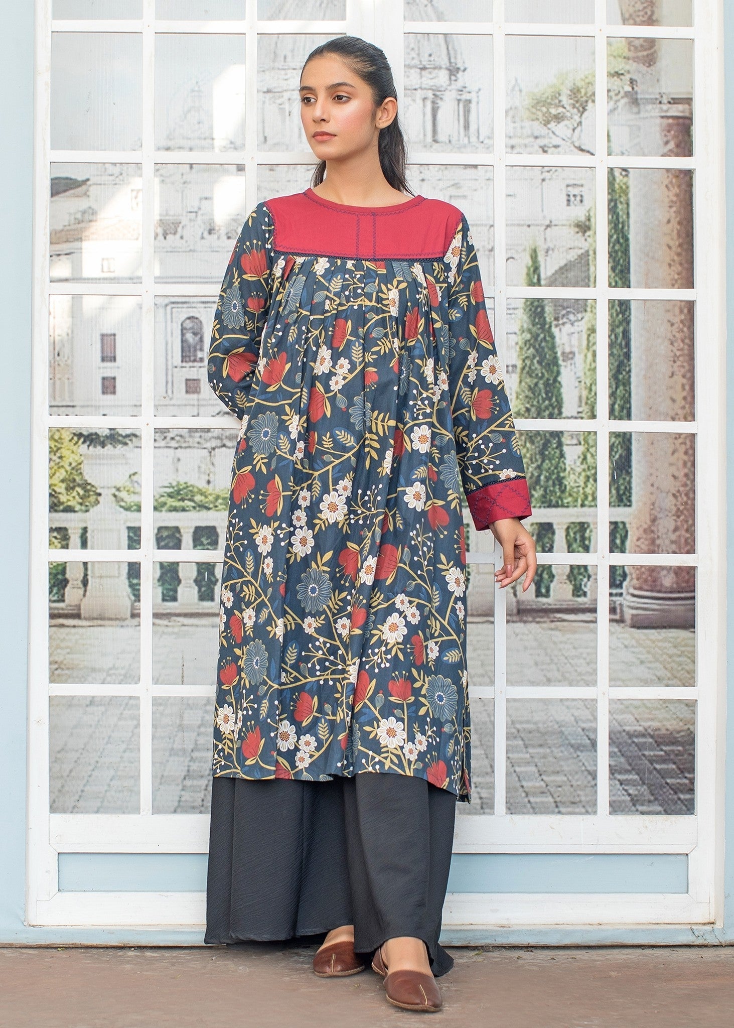 Urban Cut Blue Printed Shirt Women 1pcs