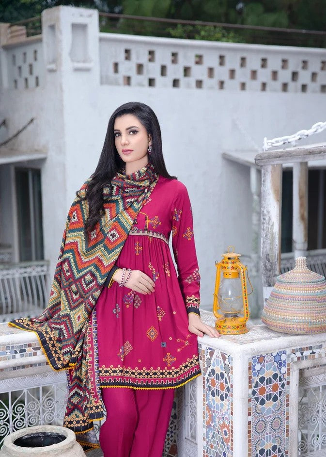 Mehryam Collection Shocking Pink Embroidered Cottel Suit Women 3pcs