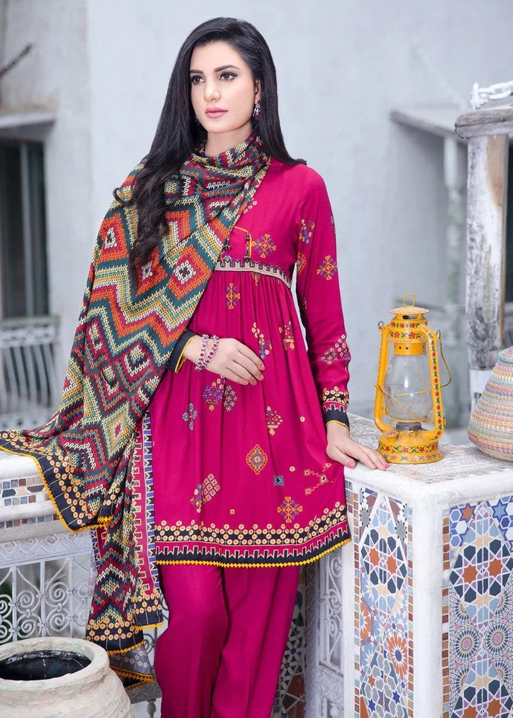 Mehryam Collection Shocking Pink Embroidered Cottel Suit Women 3pcs