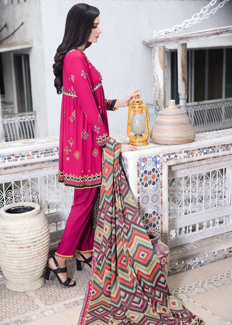 Mehryam Collection Shocking Pink Embroidered Cottel Suit Women 3pcs