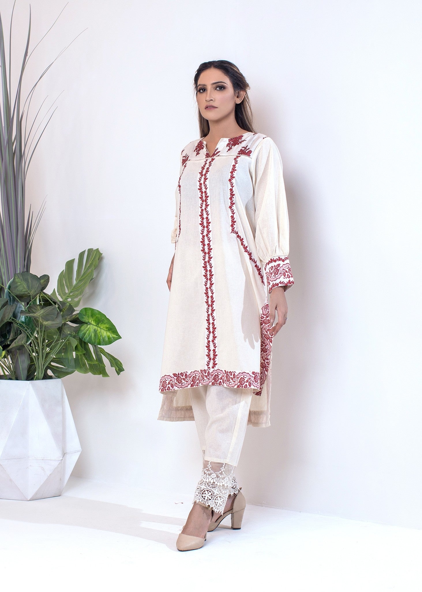 Urban Cut | Vibrant Pink Floral Dress with Patchwork & Flared Sleeves Women 1pcs