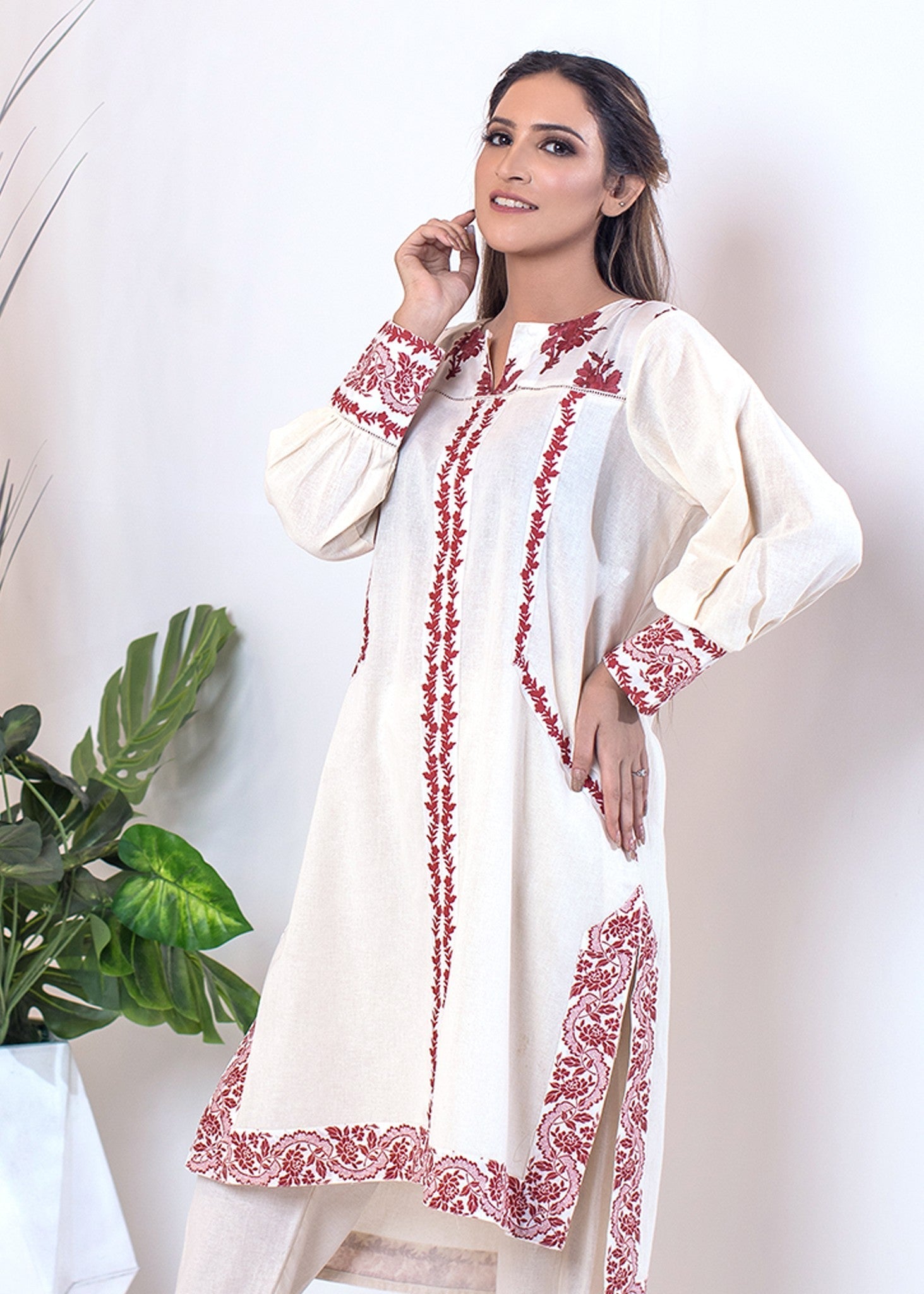 Urban Cut | Vibrant Pink Floral Dress with Patchwork & Flared Sleeves Women 1pcs