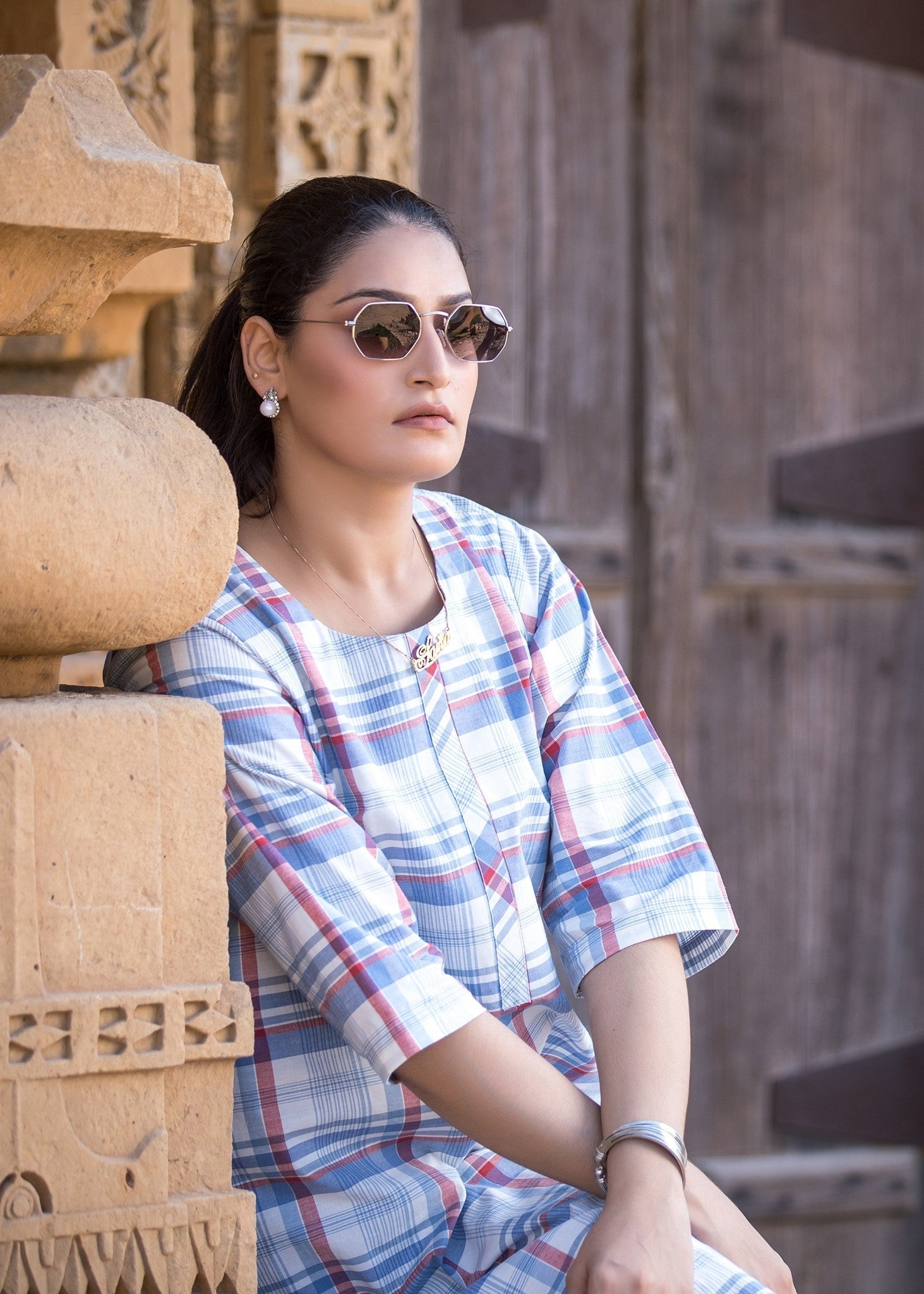 Urban Cut Co Ord Set | 100% Pure Cotton | Checks Stripes Coordinated Design Women 2pcs