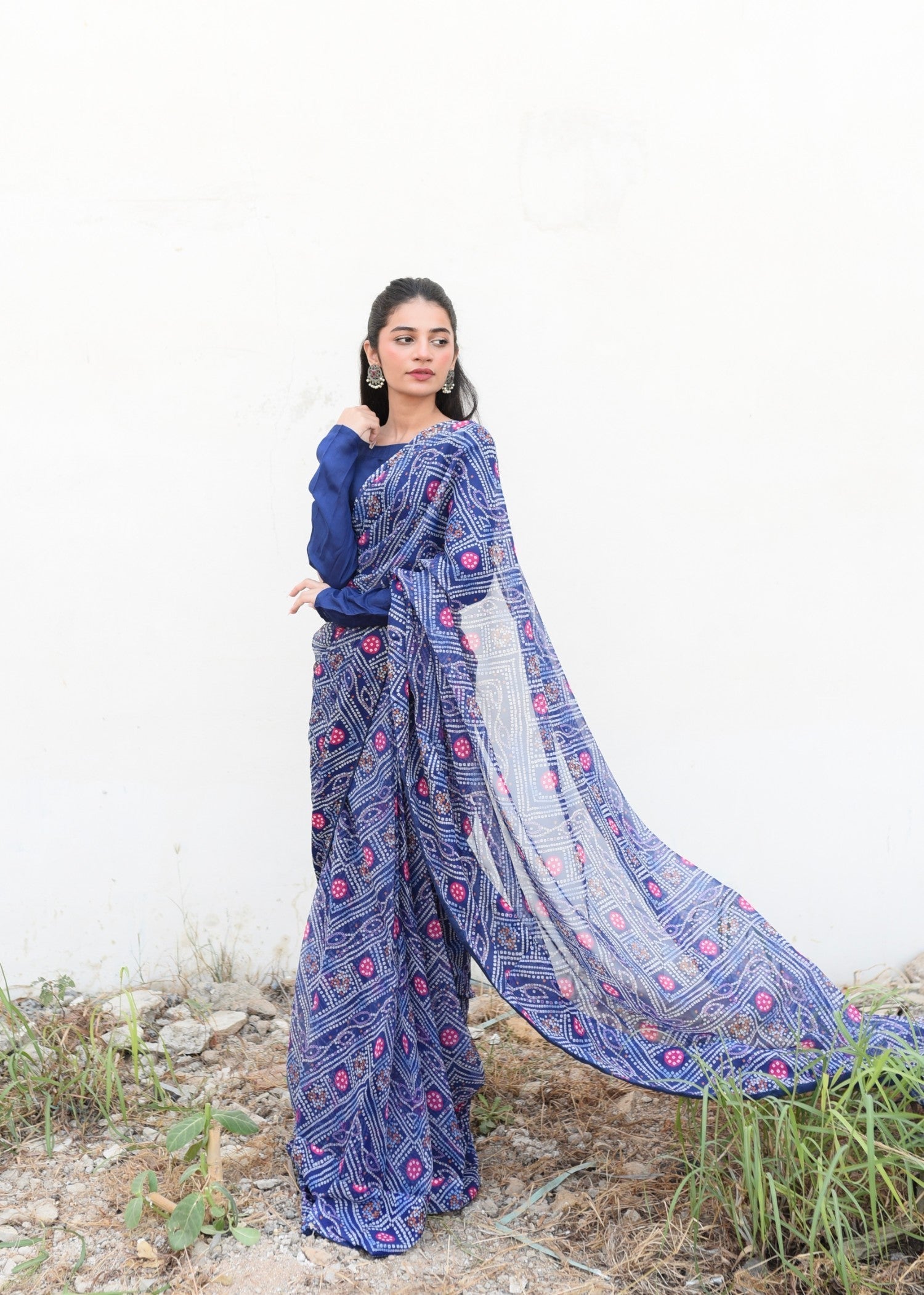 Ripret BLUE CHUNRI SAREE Women 3pcs