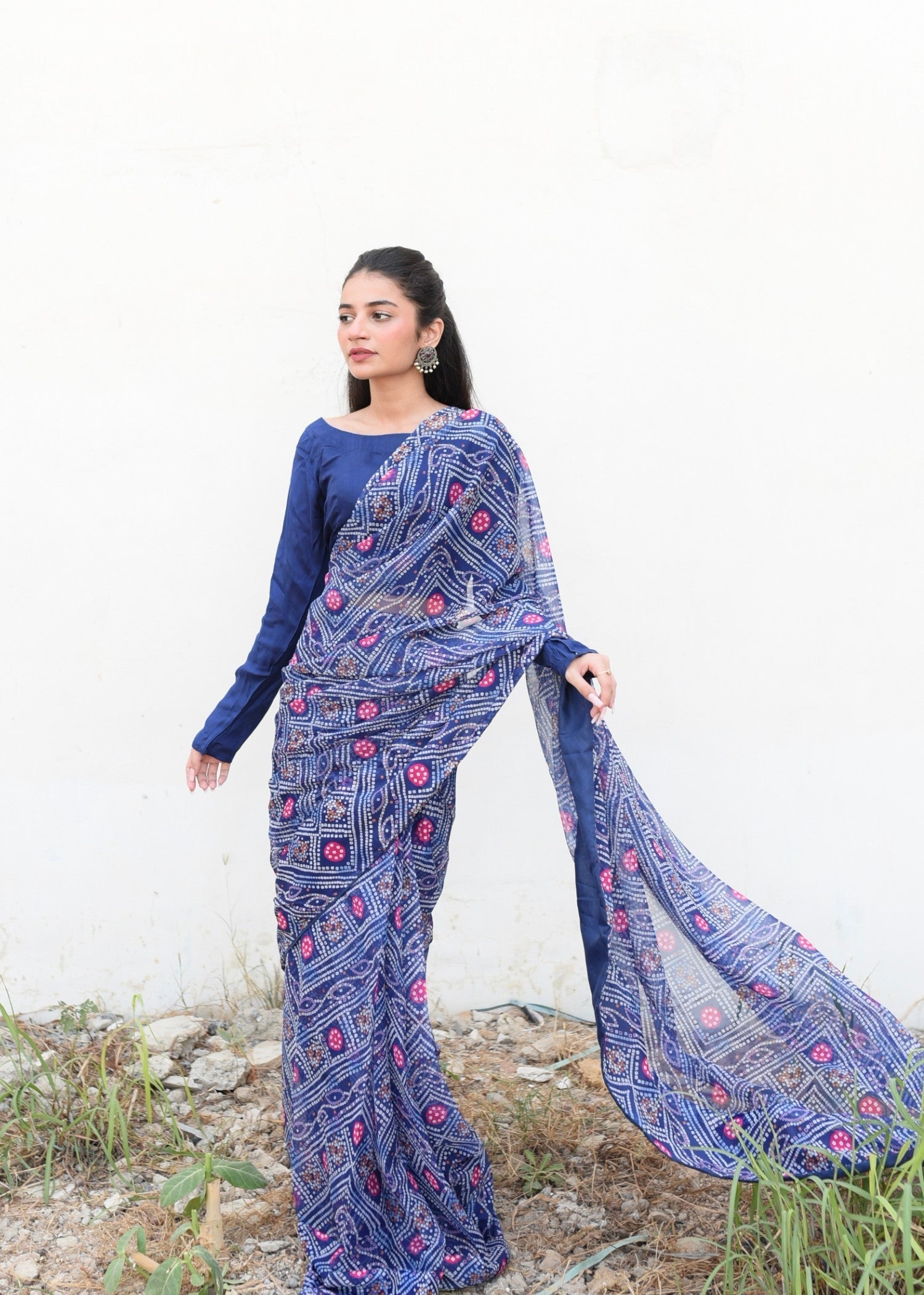 Ripret BLUE CHUNRI SAREE Women 3pcs
