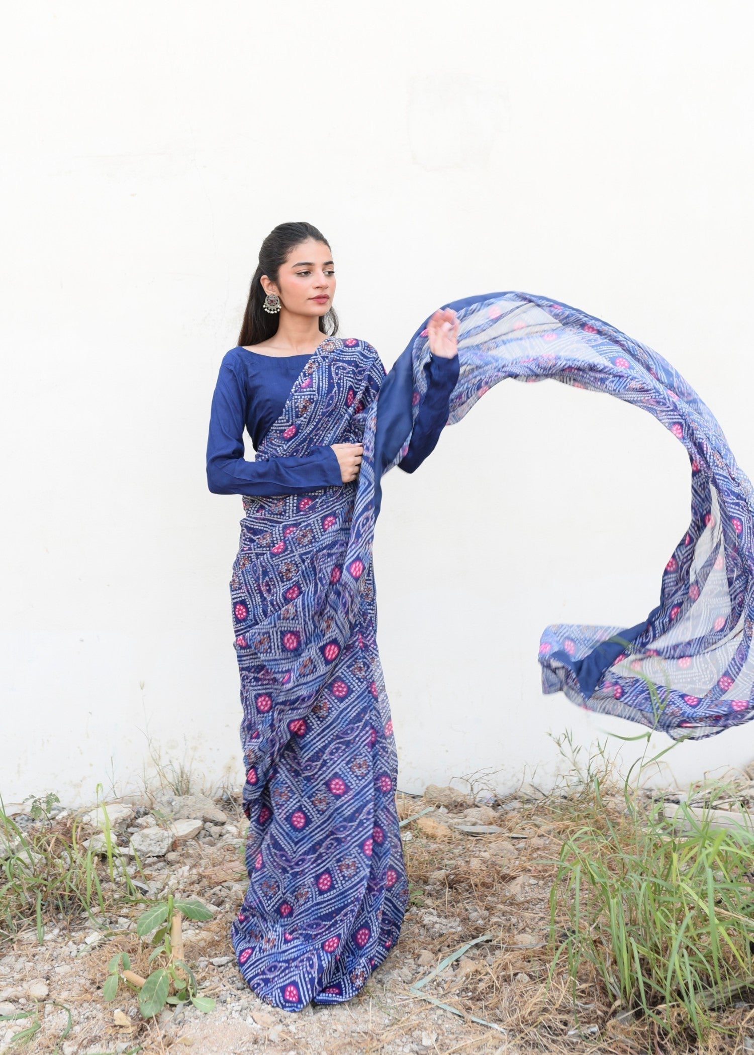 Ripret BLUE CHUNRI SAREE Women 3pcs