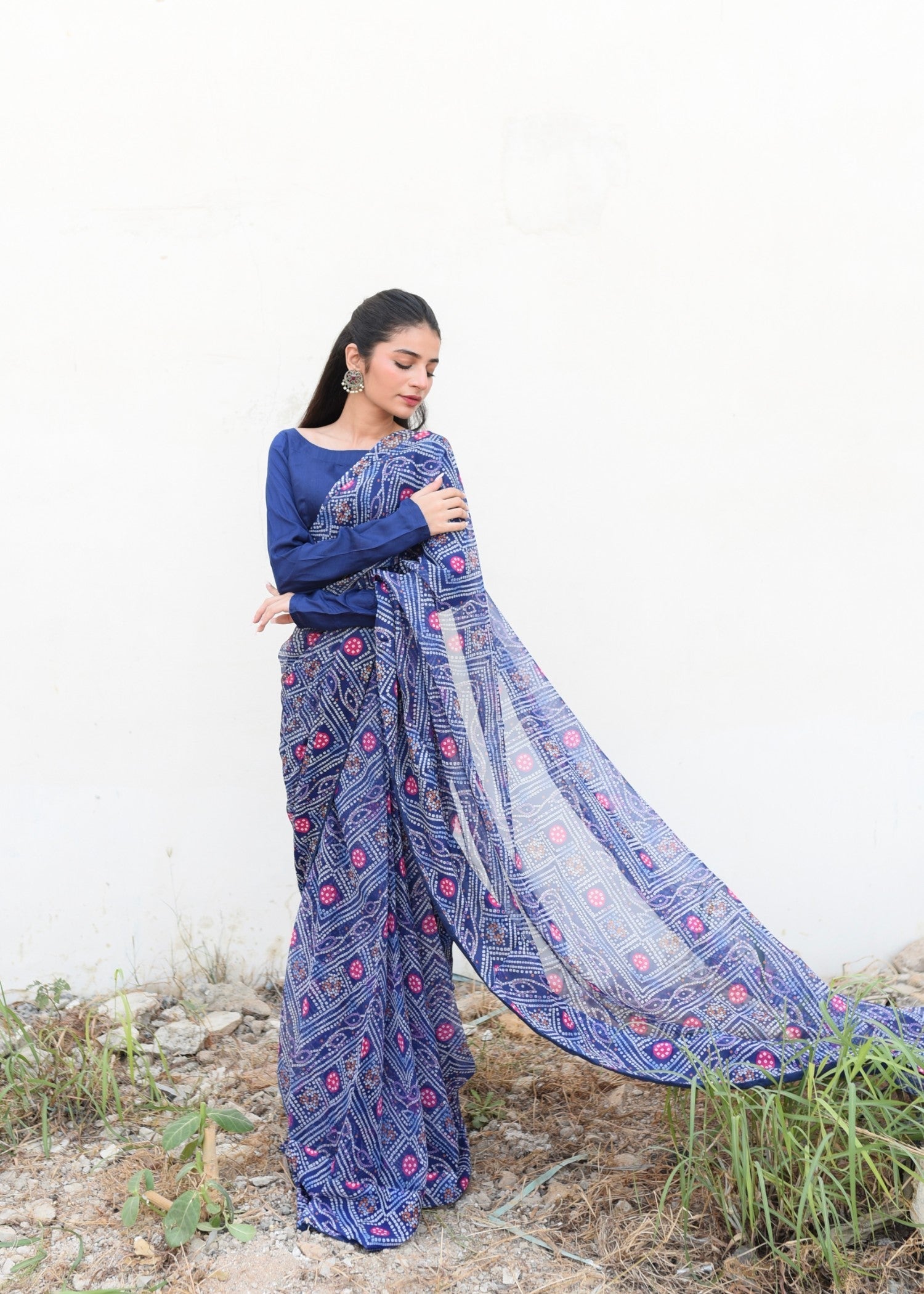 Ripret BLUE CHUNRI SAREE Women 3pcs