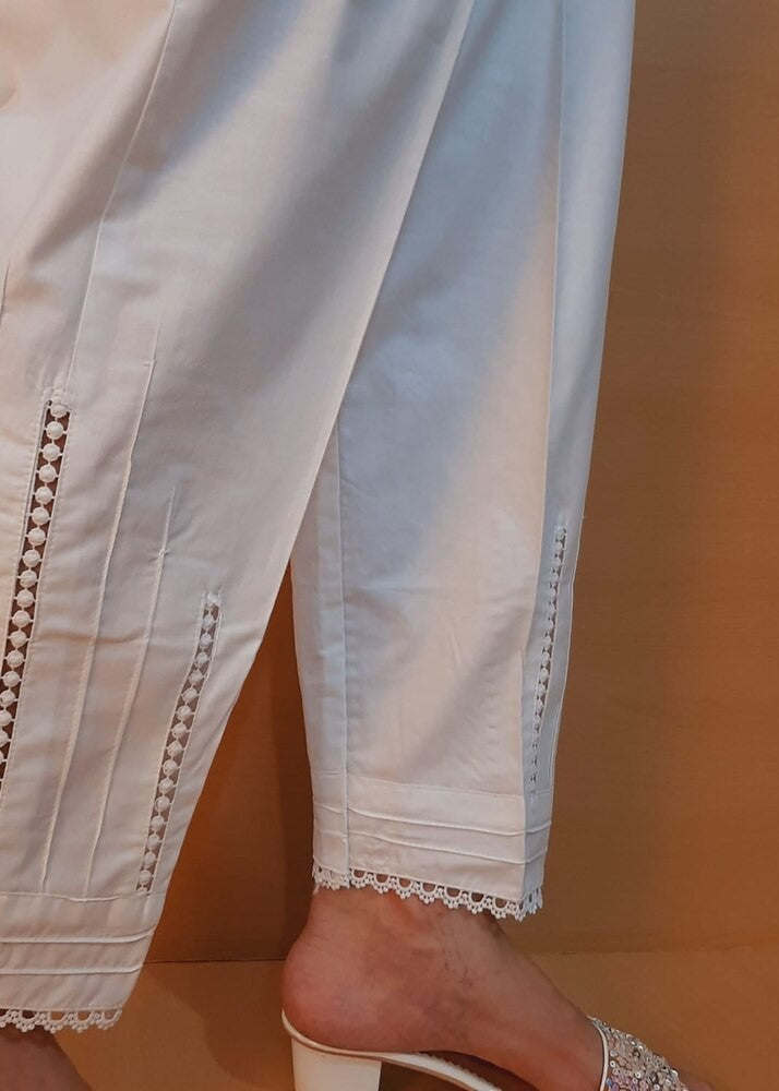 Zardi Laces Embellished Cotton Trouser White PT23 Women 1pcs