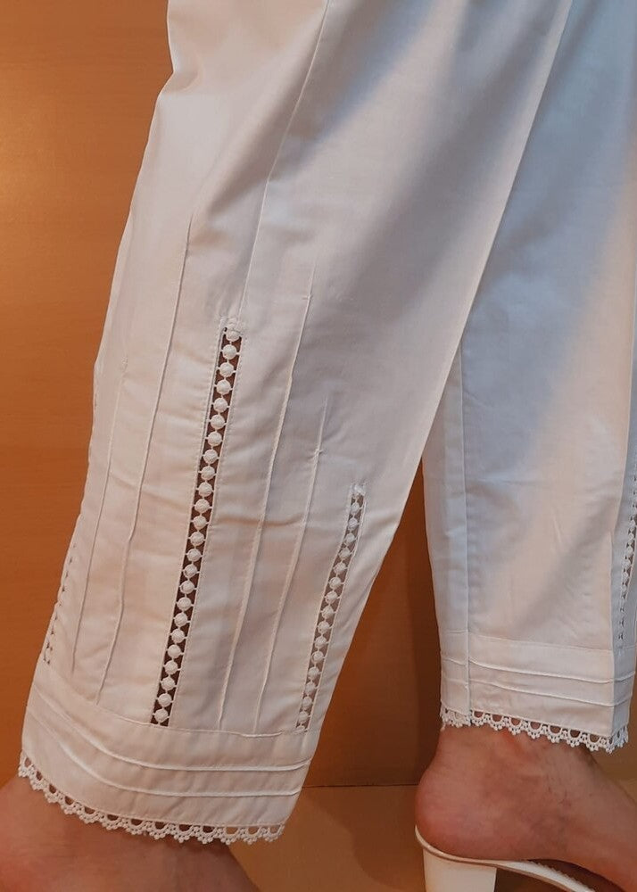 Zardi Laces Embellished Cotton Trouser White PT23 Women 1pcs