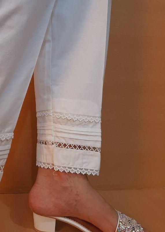 Zardi Laces Embellished Cotton Trouser White PT24 Women 1pcs