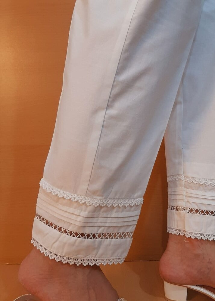 Zardi Laces Embellished Cotton Trouser White PT24 Women 1pcs