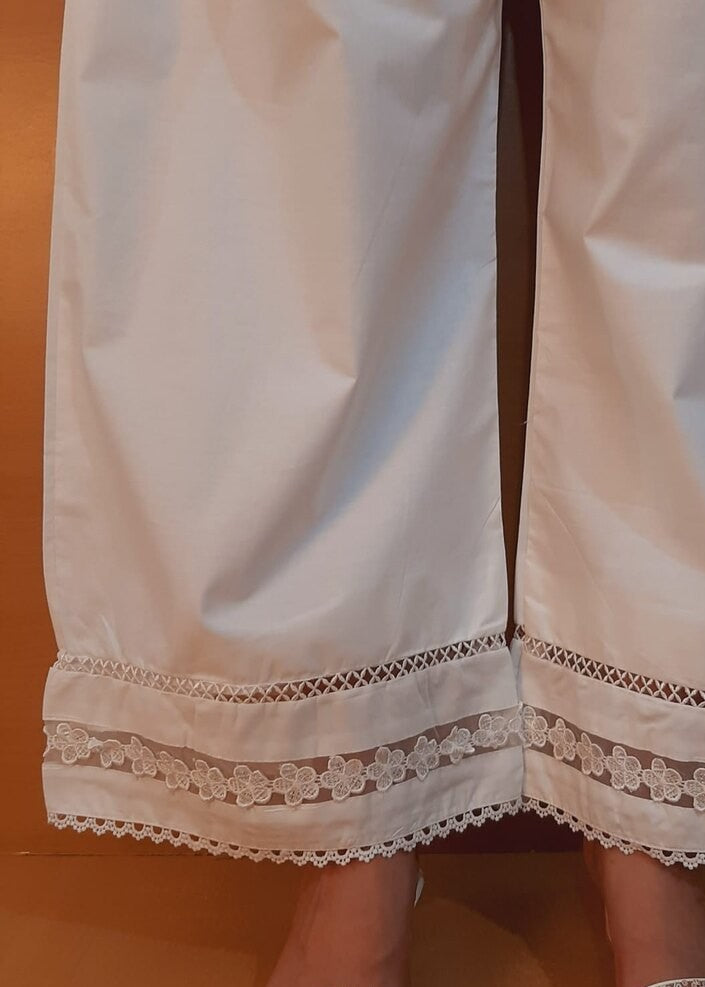 Zardi Laces Embellished Cotton Palazzo White PT25 Women 1pcs