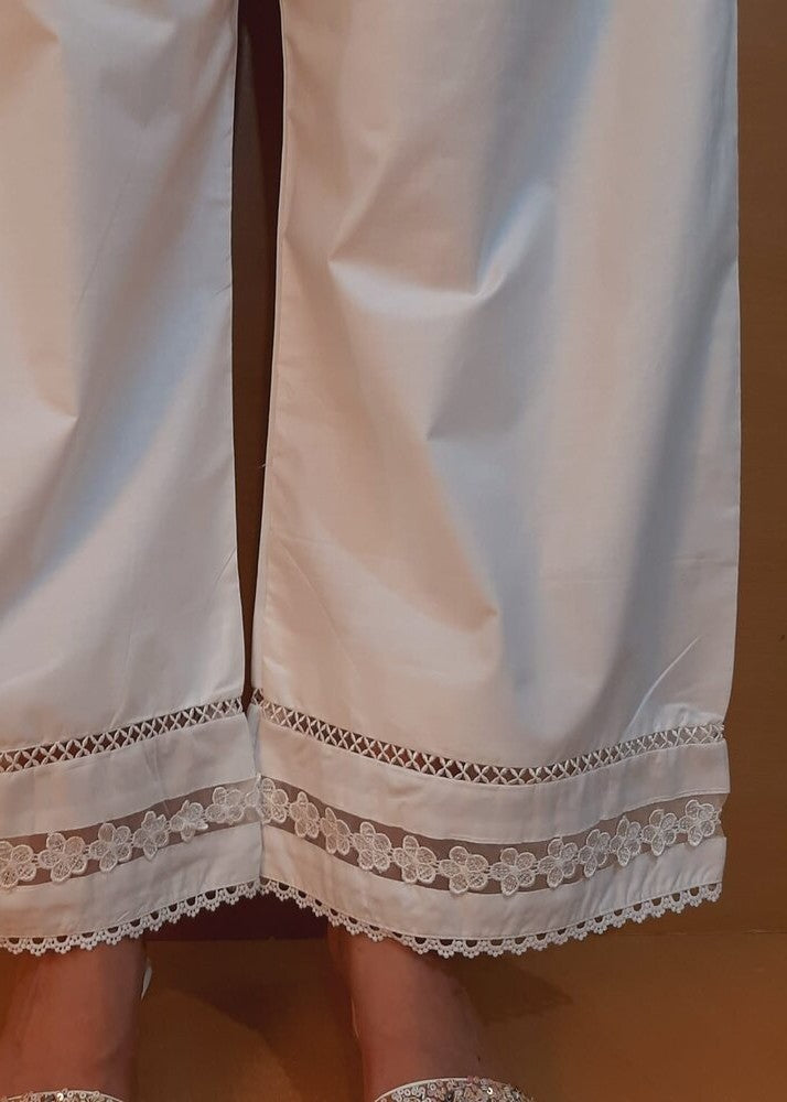 Zardi Laces Embellished Cotton Palazzo White PT25 Women 1pcs