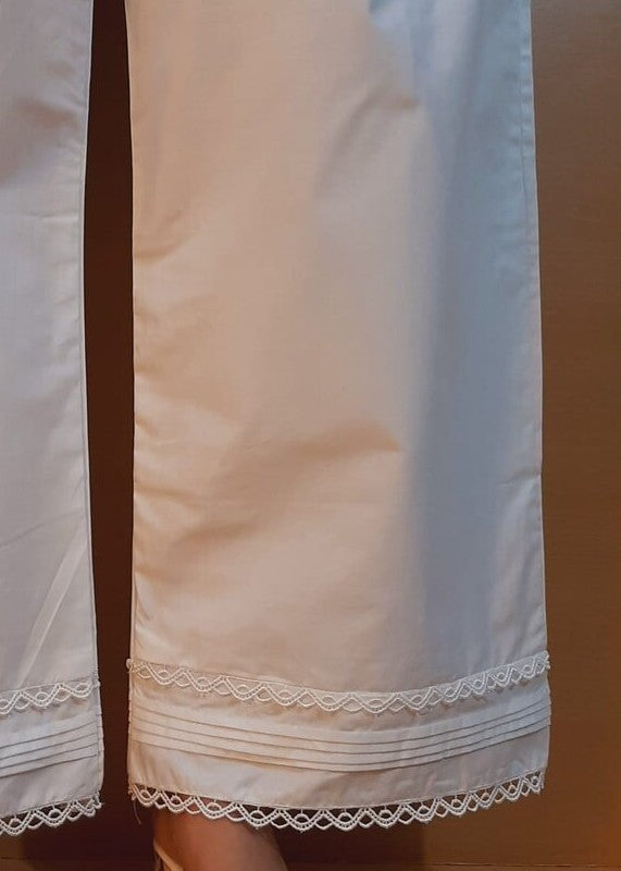 Zardi Laces Embellished Cotton Palazzo White PT27 Women 1pcs