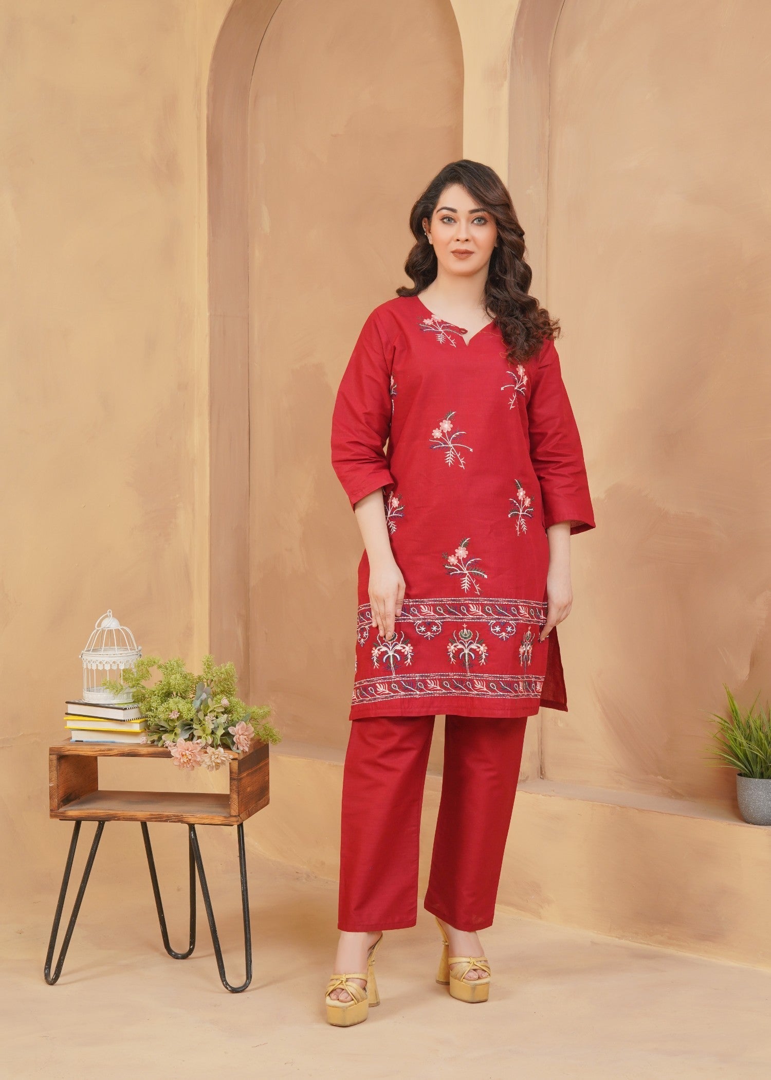 Hareem Fatima Maroon Blossom Embroidered Dress Women 2pcs