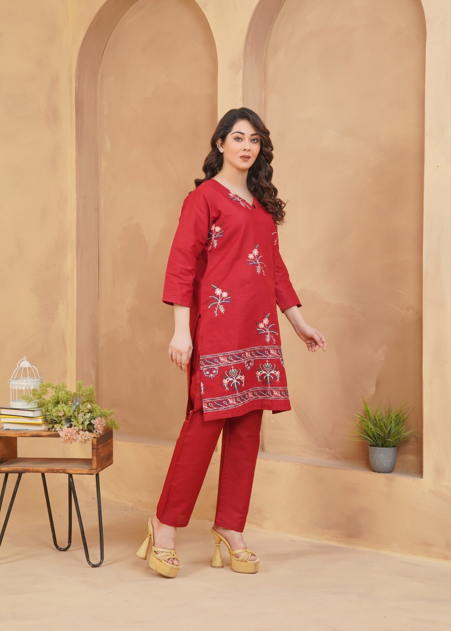Hareem Fatima Maroon Blossom Embroidered Dress Women 2pcs