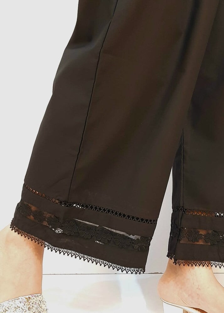 Zardi Laces Embellished Cotton Palazzo Black PT36 Women 1pcs