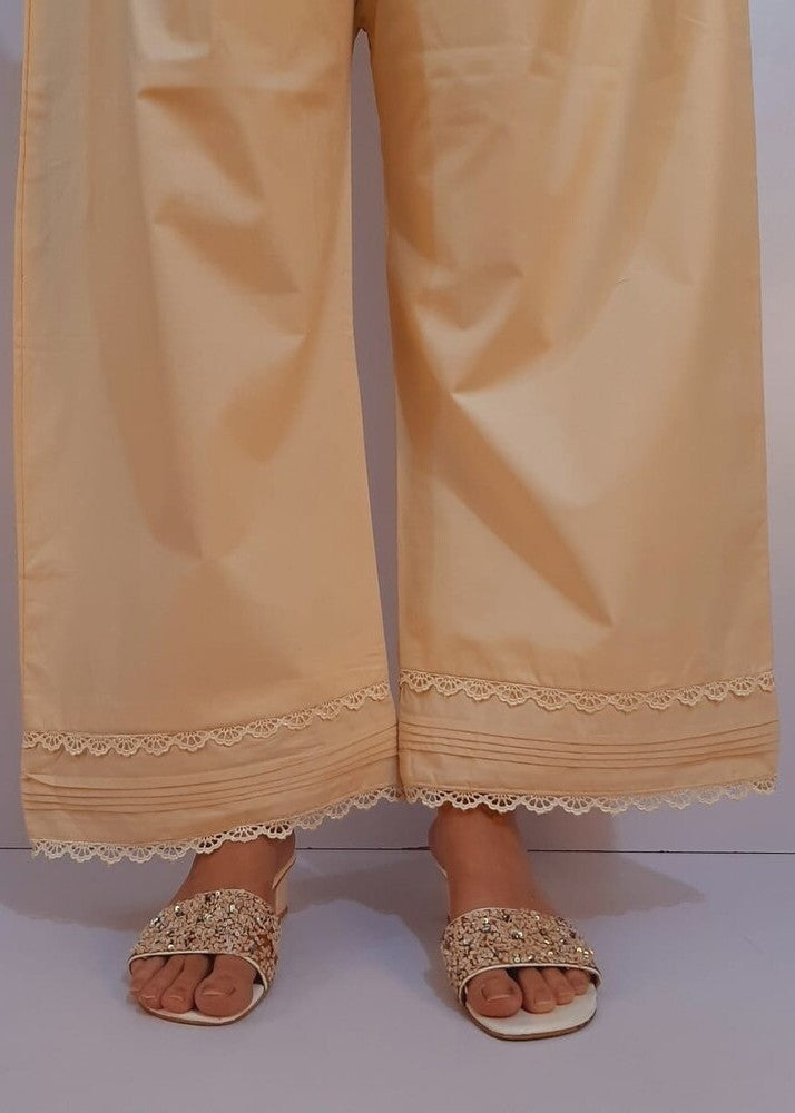 Zardi Laces Embellished Cotton Palazzo Beige PT38 Women 1pcs
